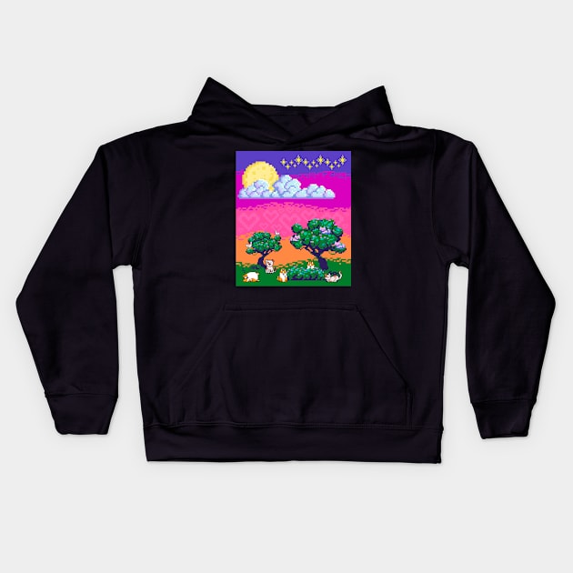 Pixelated Pets at Sunset Kids Hoodie by AbsZeroPi